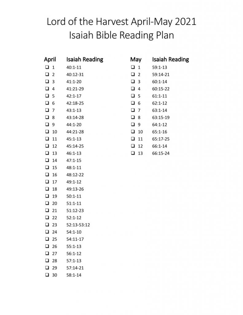 Isaiah 40 66 Reading Plan Lord Of The Harvest Christian Fellowship